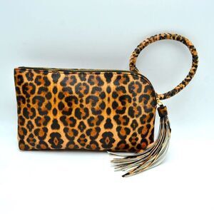 Cute Braided Leopard Ring Tassel Handle Wristlet